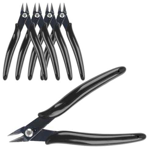 5 Pack Micro Wire Cutters, 5 Inches Flush Cutters Pliers, Diagonal Side Cutters Nippers, Zip Tie Sprue Cutter for Electronics, Plastic Models, Jewelry (Black) - color: Black