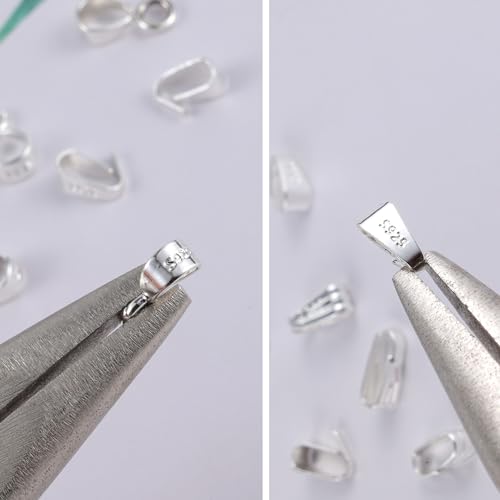 8Pcs 925 Sterling Silver Pendant Clasp Pinch Clip Bails for Jewelry Making, Slider Pendant Connectors with Open Loop, Sterling Silver Findings Jewelry Pendants Clasps for Necklace Charms - color: 8PcsA