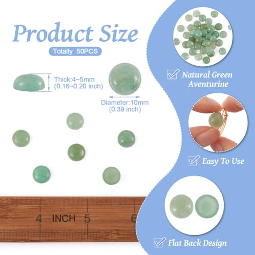 Fashewelry 50Pcs Natural Green Aventurine Cabochon Stone Half Round Beads 10mm Tiny Flat Back Gemstone Chakra Healing Crystal Cover Cabs for Jewelry Making - color: 8-Green Aventurine, size: 10x4~5mm