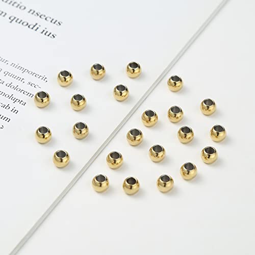 60 Pcs Gold Plated Stainless Steel Round Spacer Beads 3mm Hole, Seamless Loose Beads for DIY Bracelet Necklace Jewelry Making Findings 6mm - color: gold, size: 6*3mm