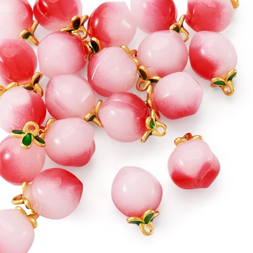 Craftdady Fruit Dangle Charms Pendants Cute Resin Food Pendants Apple Orange Pineapple Strawberry Pendants Lovely Vegetable Mushroom Charms for DIY Craft Earring Bracelet Necklace Jewelry Making - color: Pink Peach