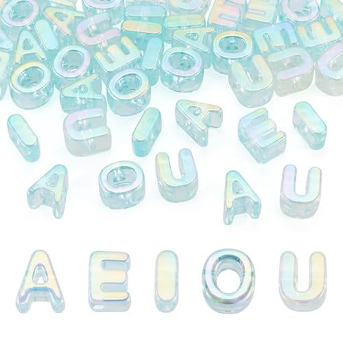 50Pcs Transparent Large Letter Beads 20mm Big Acrylic Alphabet AEIOU Beads, 3D Chunky Initial Bead for Keychains Paracord Necklace Jewelry Making Bag Charm (Sky Blue) - color: Translucent Sky Blue