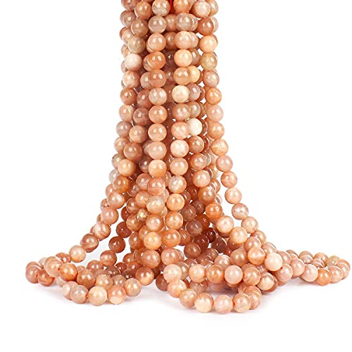70PCS Natural 8MM Healing Gemstone, Sunstone Energy Stone Round Loose Beads, Semi-Precious Crystal Beads with Free Elastic String for Jewelry Making DIY - color: Sunstone, size: 8MM