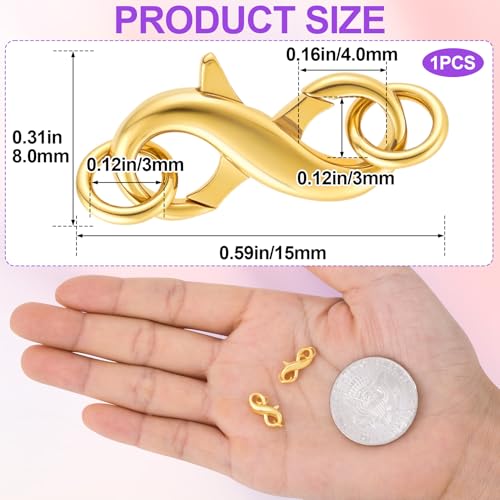 Pndeyo S925 Double Opening Lobster Claw Clasp, Hypoallergenic Enhancer Shortener with 2 Rings, Spring Rings Clasp Connector Carabiner for Bracelet Necklace Jewelry Making- Gold - color: Gold-1pc-0.59"×0.31"-with rings
