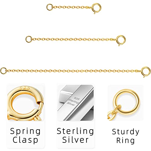 Gold Necklace Extenders 14k Extender Chain 925 Sterling Silver Extension Bracelet Chain Extenders for Necklaces 3 Pcs (1 2 3 Inch)(Gold) - color: Gold, size: 1 2 3 Inch