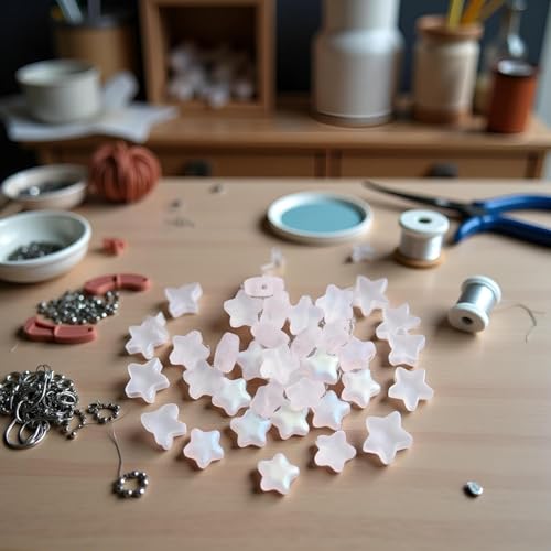 30 Pcs Crystal Glass Star Beads, Matte White 8mm Small Star Shape Crystal Lampwork Glass Loose Beads Lot for Jewelry Making DIY Jewelry Findings Beading Supplies