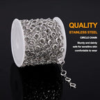 KYUNHOO 4.3 Yard Silver Craft Chains for Jewelry Making Hollow Circle Chain Links with Jewelry Connectors for Handcraft DIY Finding Supplies - color: Circle Steel