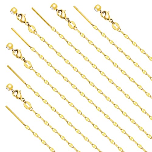 Crisjanggo 10 Pcs Gold Plated Necklace Bulk 20 Inch Adjustable Stainless Steel Lip Chain for Jewelry Making with Adjust Clasp for Women - color: Gold Lip