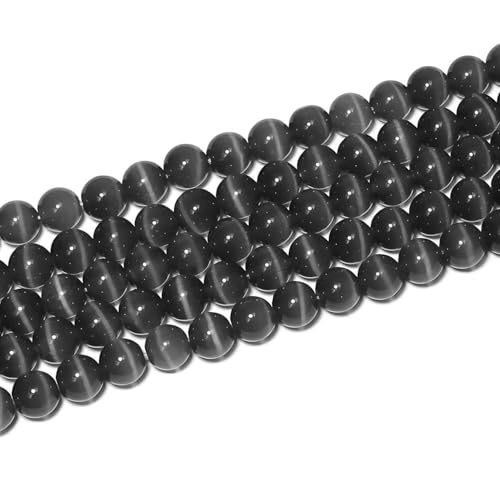 100pcs Black Cat Eye Beads 8mm Round Semi Precious Stone Hole Size 1mm DIY Charm Spacer Beading Smooth Gemstone Loose Beads for Jewelry Making Bracelets Necklaces Earrings Crafting - color: Black