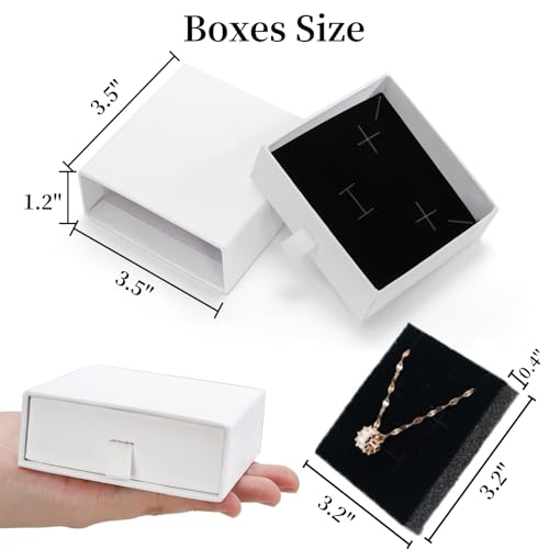 WRINGKIT 24 Pack White Cardboard Jewelry Gift Boxes Bulk, Square Jewelry Gift Boxes 3.5x3.5x1.2 Inch, Jewelries Packing Box with Lids Foam Cushion for Necklace Earring Bracelet Ring Display Storage