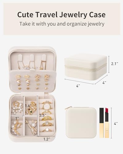 VLANDO Mothers Day Mom Gifts - Travel Jewelry Case, Small Travel Jewelry Organizer Box for Girls Women - White - color: White