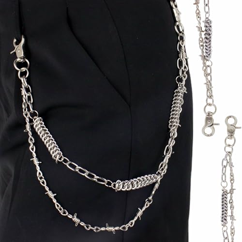 Layered Punk Pants Chain for Men Women, Gothic Hip Hop Jean Chain Wallet Chain Biker Trouser Chain, Goth Emo Fashion Keychain Accessories - color: 2L-Silver Twisted