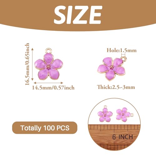 Beadthoven 100pcs Enamel Charms Cherry Blossom Daisy Flower Pendants Gold Plated Small Cute Bulk for Jewelry Making Bracelet Necklace Earrings Keychain DIY Accessories - color: 0Lilac