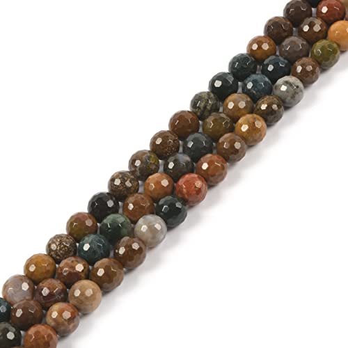 Natural Ocean Agate 8mm Gemstone Faceted Round Loose Strand Beads for DIY Necklace Bracelet Jewelry Making 15 Inch - color: Ocean Agate