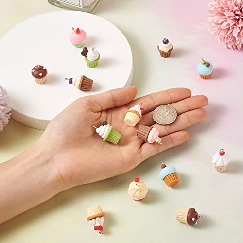 Craftdady Resin Plastic Miniature Food Snack Pendants Charms Ice Drink Juice Pendants Cute Bottle Fruit Keychain Charms Hang Ornament for DIY Craft Earring Bracelet Necklace Jewelry Making - color: Mixed Color Cupcake