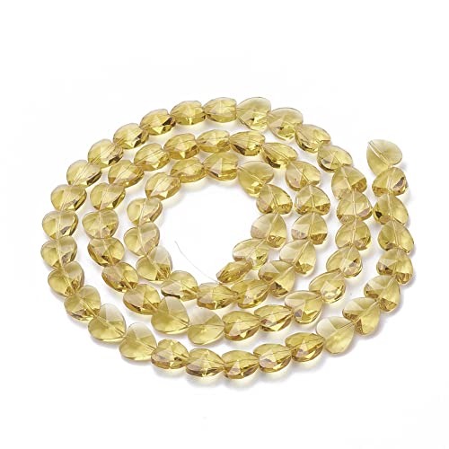 Cheriswelry 100pcs Crystal Glass Beads, 14mm Faceted Transparent Heart Shapes, Light Khaki, Vertical Hole, Loose Spacer Beads & Charms for DIY Jewelry Making - color: Light Khaki