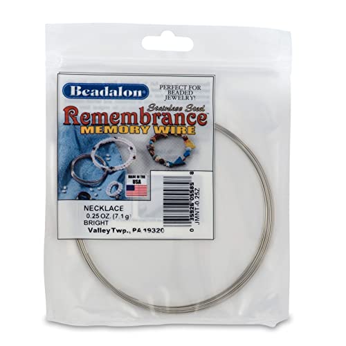 Beadalon Remembrance Stainless Steel Memory Wire, Heavy Duty Round, Bracelet, Large, Bright, 8 oz, Approx. 240 coils - size: Necklace, Large, style: 0.25 oz, approx. 9 coils
