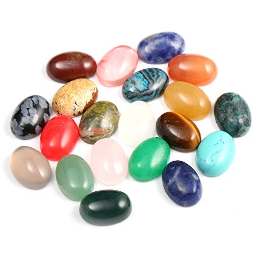 CAB 20-Piece Natural Stone Cabochon Beads for Jewelry Making - Oval, Random Color, Crystal Quartz, Size 10x14mm - size: 10x14mm
