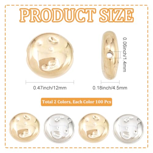 1 Box 200PCS Flat Round Plastic Beads with Small Holes Assorted Light Gold Silver Handmade Spacer Loose Platinum Bead Charms Bulk for Jewelry Making Necklaces Bracelets DIY Craft Supplies - style: Round