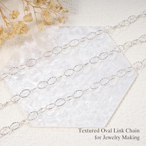 GTVOODX 16.4 Feet Silver Plated Stainless Steel Chains for Jewelry Making Textured Cable Link Chain Roll for DIY Women Jewelry Making Supplies with Lobster Clasps Jump Rings - color: Silver Textured Chains