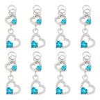 FASHEWELRY 15Pcs Alloy Crystal Rhinestone Heart Charms, Blue Love Heart Glass Dangle Charms Platinum Hollow Pendants for DIY Valentine's Day Necklace Earring Jewelry Making Craft - color: Heart-Blue