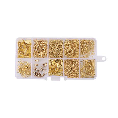 Pandahall Golden Jewelry Beading Starter Kits with Brass Crimp End Caps and Jewelry Findings for Bracelet Necklace Earring Making Repairing - color: Golden