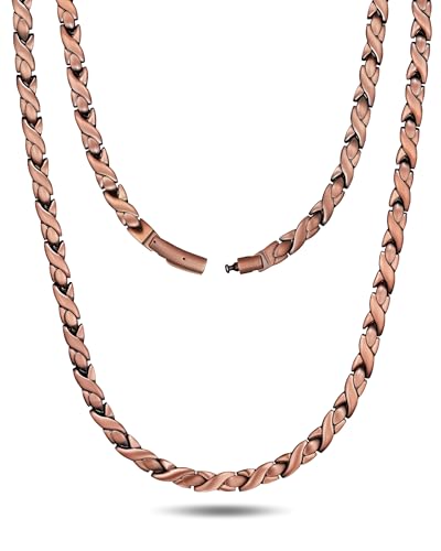 Feraco Copper Necklace for Men Women, 99.99% Pure Copper Magnetic Chains with 3500 Gauss Ultra Strength Neodymium Magnets, Adjustable Jewelry Gift with Sizing Tool - style: Fishtail
