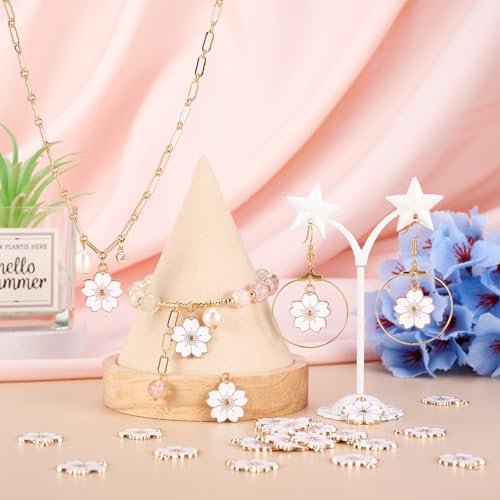 Beadthoven 100pcs Enamel Charms Cherry Blossom Daisy Flower Pendants Gold Plated Small Cute Bulk for Jewelry Making Bracelet Necklace Earrings Keychain DIY Accessories - color: Sakura Flower-White