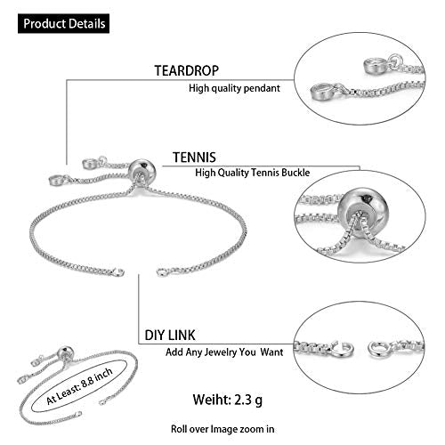 DanLingJewelry 5pcs Adjustable Slider Metal Bracelet Slider Extender Chains with Rhinestone Charms for Jewelry Making DIY 8 Inches(223mm) P - color: StyleⅩ-5 pcs-Platinum
