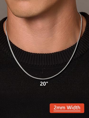 FaithHeart Mens Black/Silver/Gold Stainless Steel Flat Box Link Chain Necklace, Stylish 2/4/6/8mm Width Box Chains Necklaces for Men Non Tarnish Hip Hop Chain Jewelry Gifts,14"-30" Length - color: 2mm Width-Classic Silver, size: 26 Inches Length