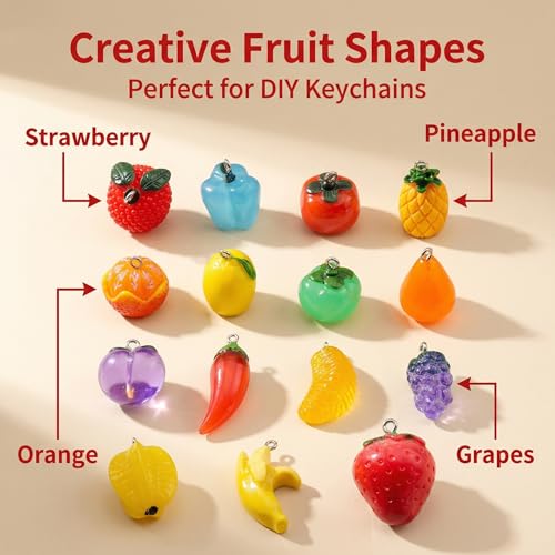 KJML DIY Cute Keychain Charms Bulk 30pcs Pendant Charms for Keychain Making Mini Resin Charm for Funny Keychains Bag Charm Purse Backpack Jewelry Making - color: Mix Fruit
