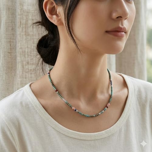 Handmade Natural Gemstone Beaded Necklace for Women, Cultured Freshwater Pearl Choker with Adjustable Extension Chain, Boho Healing Crystal Jewelry Collection - color: d green