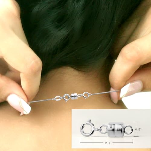 Jewelili Sterling Silver Round Magnetic Clasp Converter | Converts Necklaces or Bracelets with Spring Ring Clasp | 1 Piece | Gift Box Included | Timeless Fashion Jewelry - color: Sterling Silver, size: 1 Clasp