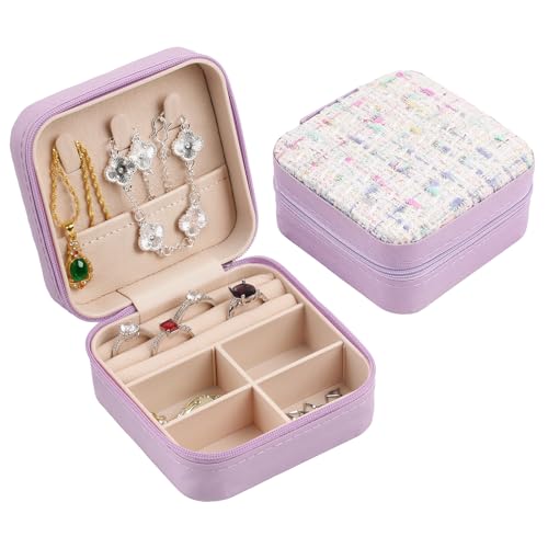 Travel Essentials: Stylish Portable Mini jewelry box, Travel jewelry organizer, Travel jewelry case. Portable jewelry case for travel. Thank you gifts for women, Birthday gifts for girls. (Purple) - color: purple