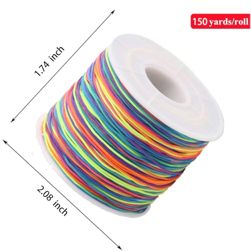 0.5mm 150Yards Nylon String Cord Braided Beading Thread for DIY Crafts Friendship Bracelets Pendant Chinese Lucky Knotting Macrame Necklaces,Jewelry Making (Rainbow) - color: Rainbow, size: 0.5MM