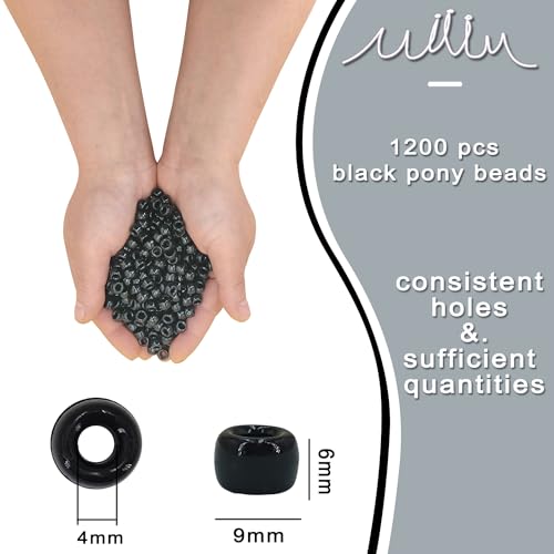 MIIIM 1200PCS 6x9mm Black Pony Beads Bulk, Kandi Beads for Bracelets Making Kit, Hair Braids Crafts for Jewelry Making (Black) - color: Z1-Black