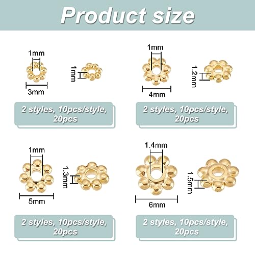UNICRAFTALE 80pcs 3/4/5/6/8mm Stainless Steel Spacer Beads Metal Flower Shape Spacer Caps Half Round Bead Caps for Bracelet Jewelry Making - size: 3-6mm