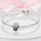 MULA 925 Sterling Silver Charms for Bracelets and Necklaces Lipstick and Bag Dangle Pendants Tower Camera Beads Jewelry Charms for Women - color: Blue Devil's Eye Palm