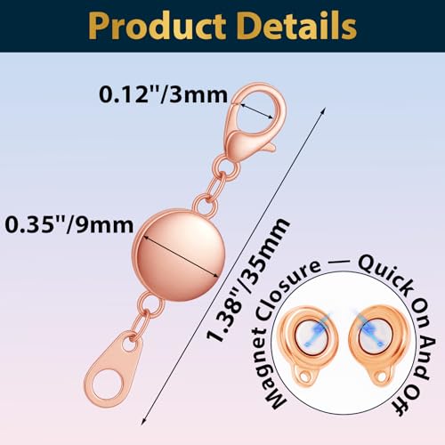 Roctee 15 Pcs Locking Magnetic Jewelry Clasp for Women, Round Alloy Necklace Clasp Closures Bracelet Extender Ornaments Clip Converter for Jewelry DIY Making Trinkets Crafts(Gold, Silver, Rose Gold)