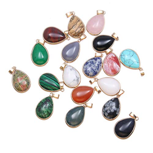 QSLLER 6pcs Natural Stone Pendants,Water Drop Shape Natural Semi-precious Stone Pendants Charms for DIY Jewelry Making Necklace Bracelet