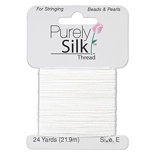 Purely Silk Simply Silk Beading Thread Cord Size E White 0.013 Inch 0.33mm 24 Yards Card for Stringing Weaving Knotting Kumihimo