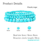 3Pcs Healing Crystal Turquoise Bracelets for Women Men 8mm 6mm 4mm Natural Stone Beaded Stretch Bracelet Jewelry Gifts for Women Girl - color: T1-Turquoise