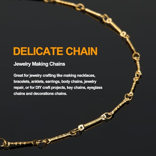 KYUNHOO 5 Meters Gold Plated Jewelry Making Chains on Spool Embossed Stick Chain Links Thin Craft Chain Stainless Steel Gold Chain for Handcraft DIY - color: Stick Gold