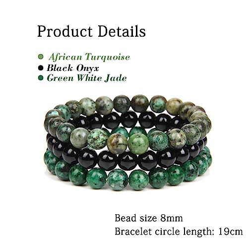 3 PCS Healing Crystal Bracelets for Women 8mm Natural Stone Beaded Stretch Bracelet Amethyst Jewelry Gifts - color: 05 8mm African Turquoise