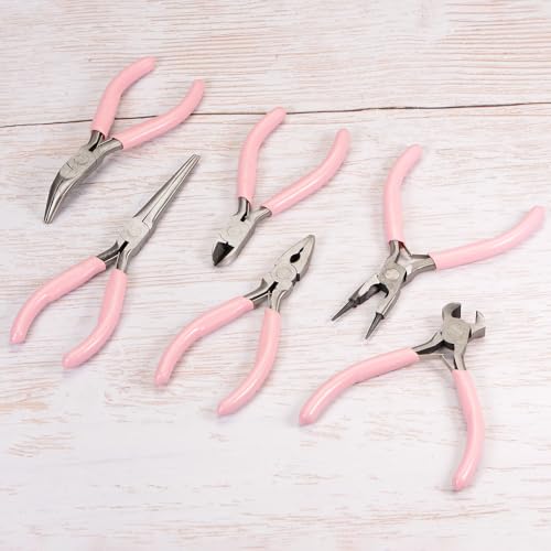 HARFINGTON Wire Cutters 4.5 Inch Diagonal Cutting Side Precision Pliers with Pink Plastic Handle for DIY Crafts Jewelry Making