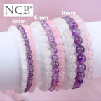 NCB 2.3-Piece 4mm Natural Crystal Gemstone Stretch Bracelets – Handmade Reiki Energy Healing Jewelry for Meditation,Yoga, Unisex - color: 3PCS ( Amethyst+Pink Quartz+White Jade ), size: 8mm