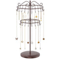 iDavosic.ly 2 Tier Rotating Necklace Holder Organizer with 42 Hooks, Adjustable Metal Bracelet Display Stand Rack, Extra Tall Keychain Spinning Tree Tower for Women, Espresso Brown - color: Satin Espresso