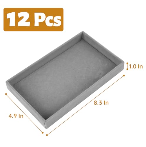 12 Pcs Velvet Jewelry Tray, Blank Stackable Drawers Organizer, Jewelry Display Tray for Beads Bracelets Necklaces Earrings Storage (Gray) - color: Gray