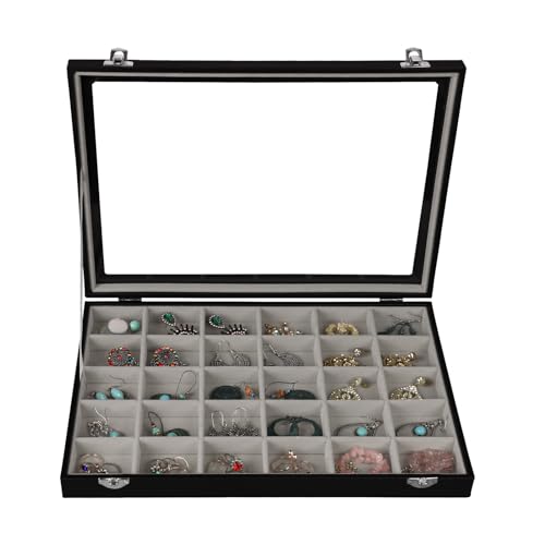 Stratalife Jewelry Organizer Earring Holder Jewelry Tray Earring Storage Organizer Display Rock Collection Box Jewelry Storage For Women Girls 30 Grid (Gray Black) - color: Gray-Black, size: 30 Grid