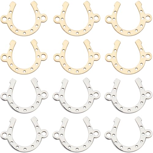 SUNNYCLUE 1 Box 20Pcs Horseshoe Connectors Link Charms Bulk Golden Silver Metal Titanium Steel Vintage Horse Shoe 2 Holes Connector Links Charm for Jewelry Making Charms Earring DIY Crafts Accessories